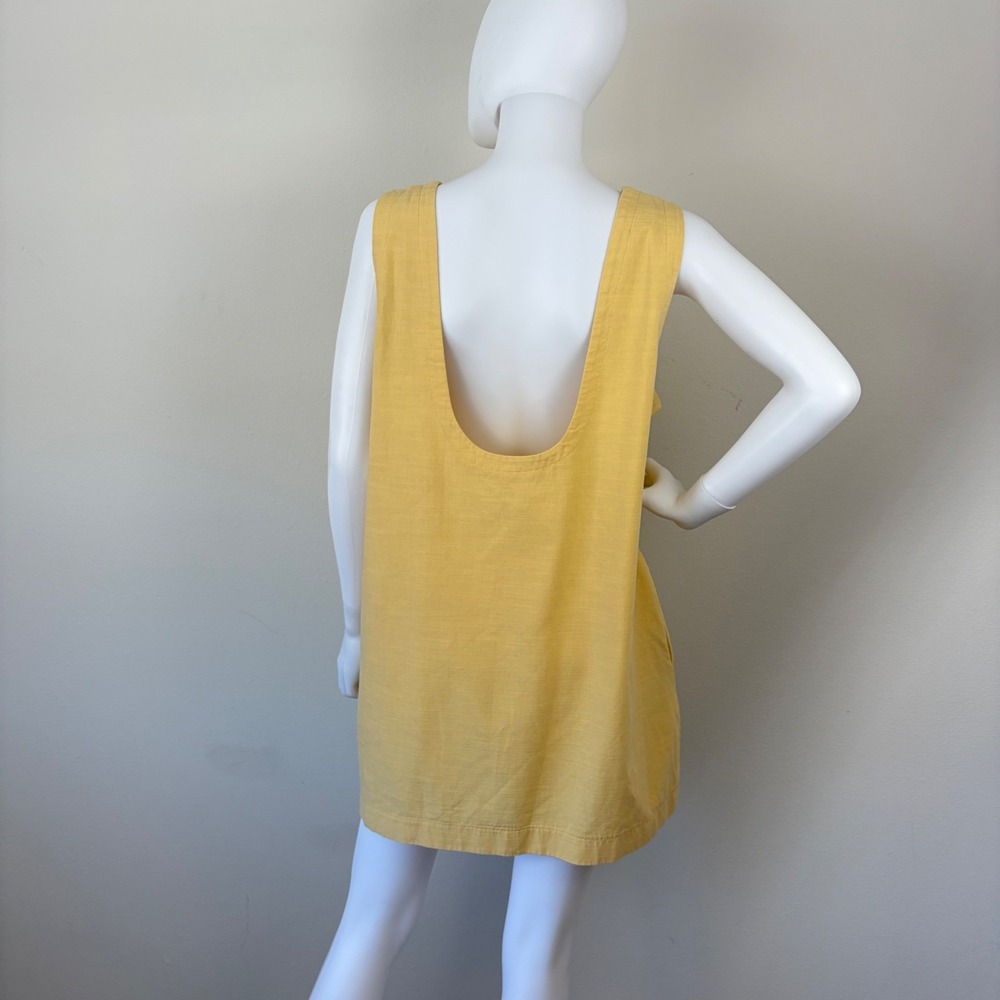 Yellow Cotton Linen Blend Sleeveless Shift Dress Deep Scoop Back XL Coastal